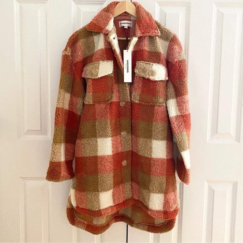Vigoss Plaid Shirt NWT Faux Shearling Shacket